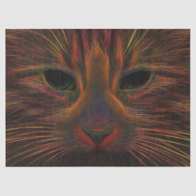 Papel De Seda Tabby Cat Design Laranja Copper Preto Fechar (Frente )