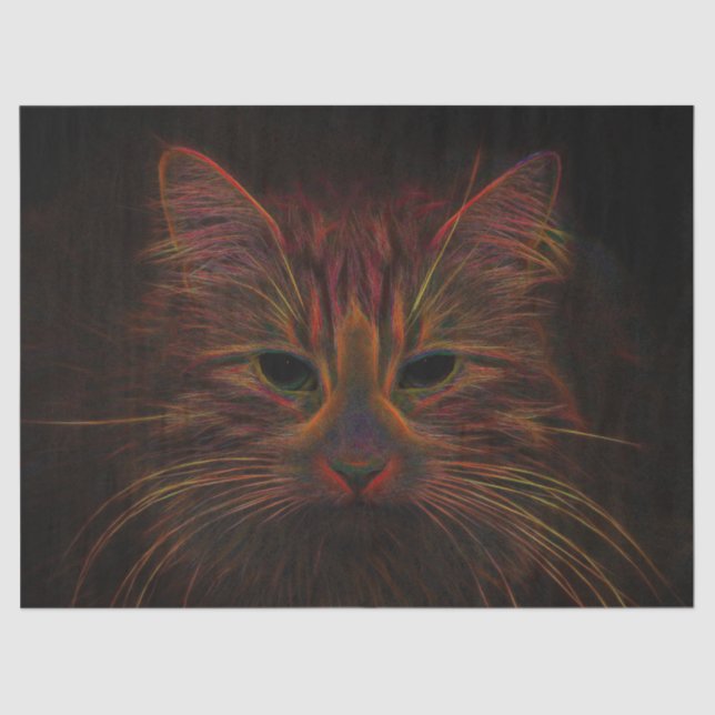 Papel De Seda Tabby Cat Design Orange Copper Black Photo Art (Frente )