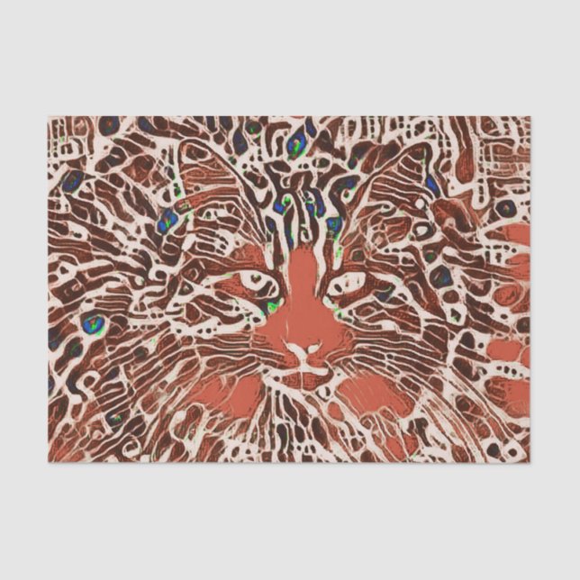 Papel De Seda Tabby Cat Orange Abstrato Mosaico Nativo Tribal (Frente )