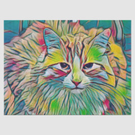 Papel De Seda Tabby Gato Branco Abstrato Verde Arte Azul