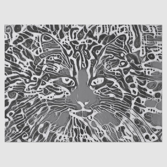 Papel De Seda Tabby Gato Preto-e-Branco do Mosaico Nativo Tribal (Frente )