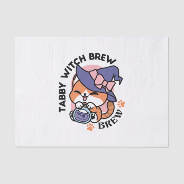 Papel De Seda Tabby Witch Brew – Cute Halloween Cat Design (Frente )