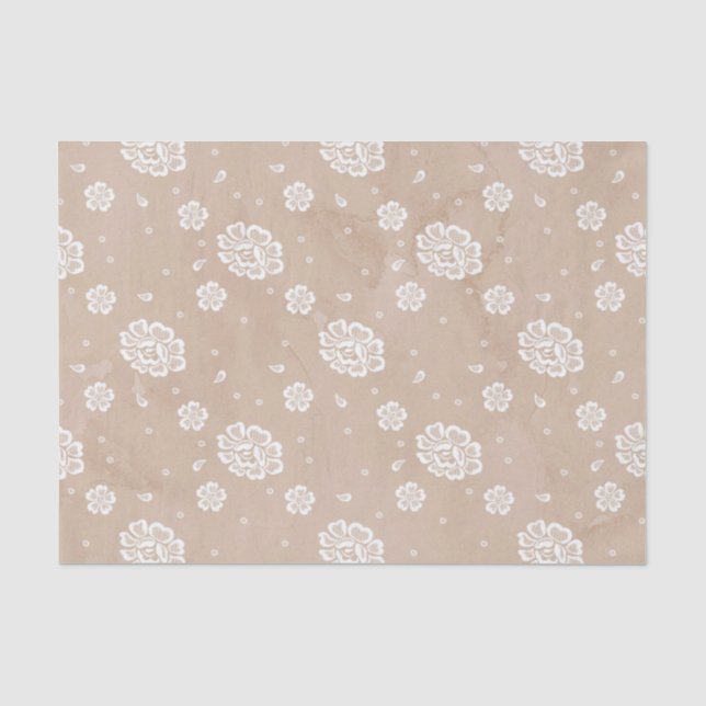 PAPEL DE SEDA TAN WATERCOLOR COM FLORES BRANCAS (Frente )