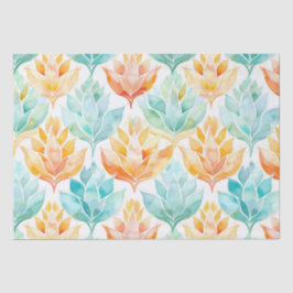 Papel De Seda Tangerina Turquesa Floral Abstrata