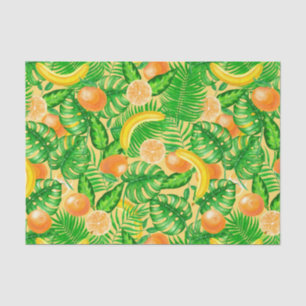 Papel De Seda Tangerinas, bananas e folhas tropicais