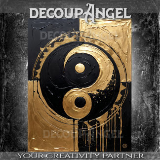 Papel De Seda TAO Yin e Yang Dourada e Black-Decoupage