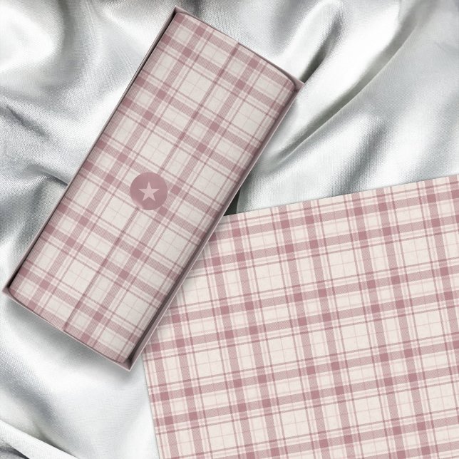 Papel De Seda Tartan - Cimento do Boho Branco com Rosa Claro a R (Tartan - Boho Cement White with Light to Dark Pink Tissue Paper by Leapfroglisics Shop)