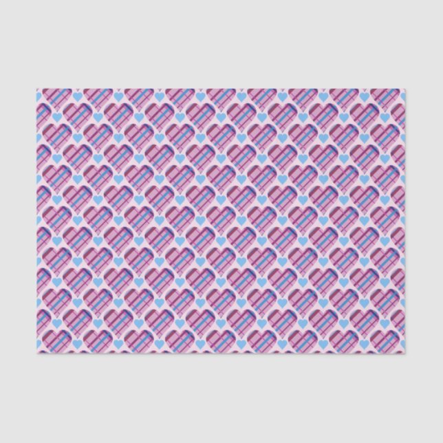 Papel De Seda Tartan Hearts Pink and Blue Namorados (Frente )