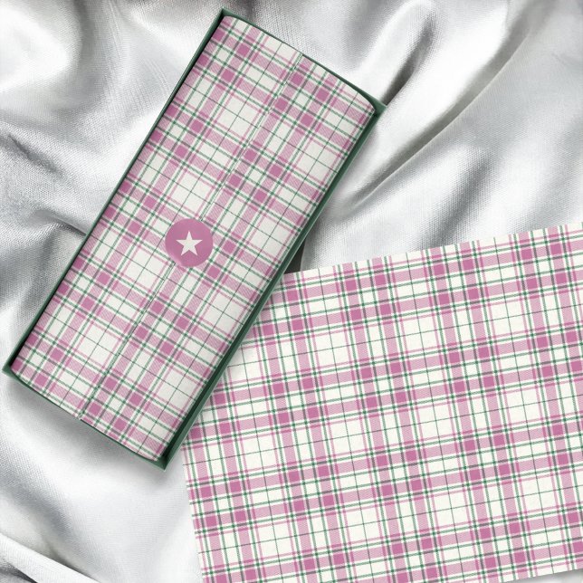 Papel De Seda Tartan - Ivory-Rosa Rosa-Emerald Green (Tartan - Ivory-Rose Pink-Emerald Green Tissue Paper by Leapfroglisics Shop)
