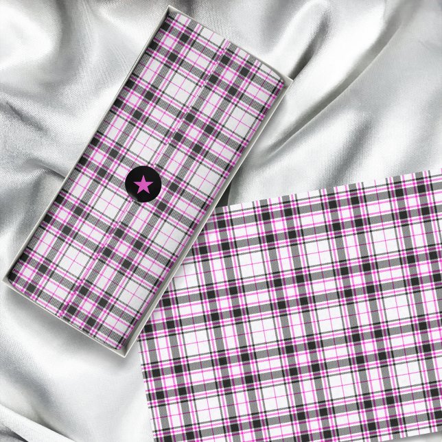 Papel De Seda Tartan - Preto Branco Rosa Quente (Tartan - White Black Hot Pink Tissue Paper by Leapfroglisics Shop)