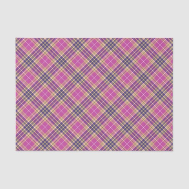 Papel De Seda Tartan rosa, Dourado e azul (Frente )