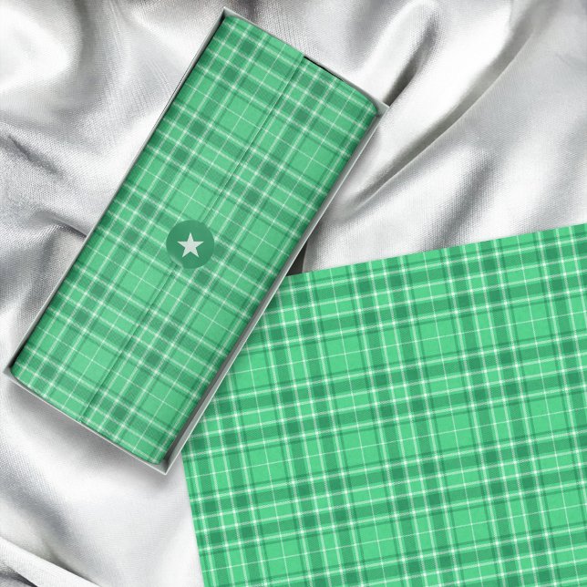 Papel De Seda Tartan - Verde médio vibrante a verde escuro (Tartan - Vibrant Medium Green to Dark Green Tissue Paper by Leapfroglisics Shop)