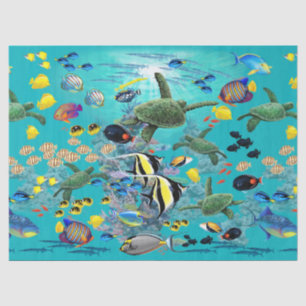 Papel De Seda Tartaruga de mar tropical havaiana dos peixes da