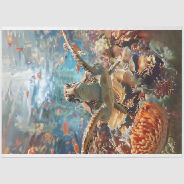 Papel De Seda Tartaruga-do-mar com Decoupage Azul-Teal (Frente )