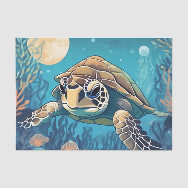 Papel De Seda Tartaruga do Mar Nadando à Noite (Frente )