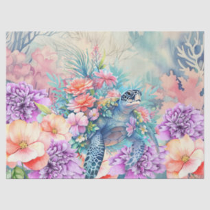 Papel De Seda Tartaruga do Mar Tropical e Florestas de Aquarela