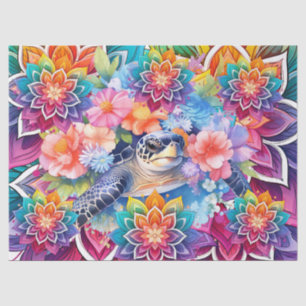 Papel De Seda Tartaruga Floral Colorida Brilhante e Mandalas