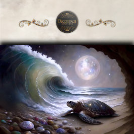 Papel De Seda Tartaruga Marinha ao Luar Onda do Oceano Decoupage
