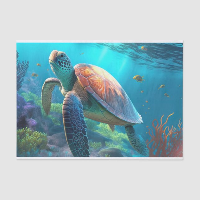 Papel De Seda Tartaruga marinha, Peixes Tropicais e Coral no Oce (Frente )