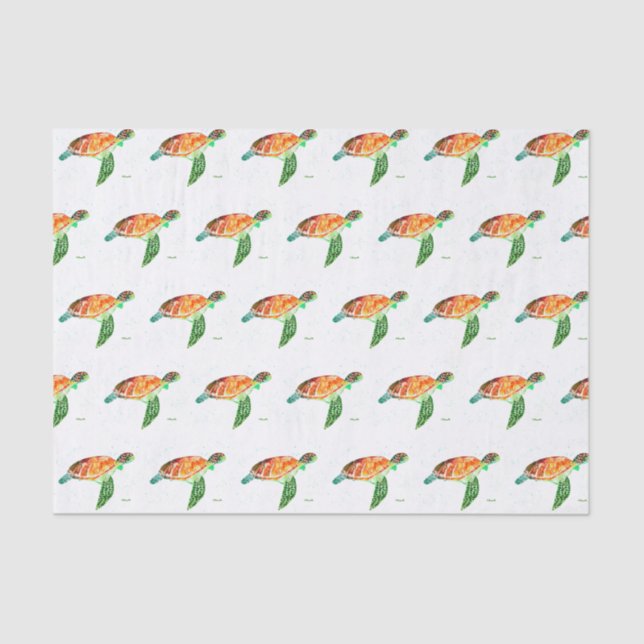 Papel De Seda Tartaruga marítima sob o mar Aquarela Oceano Náuti (Frente )