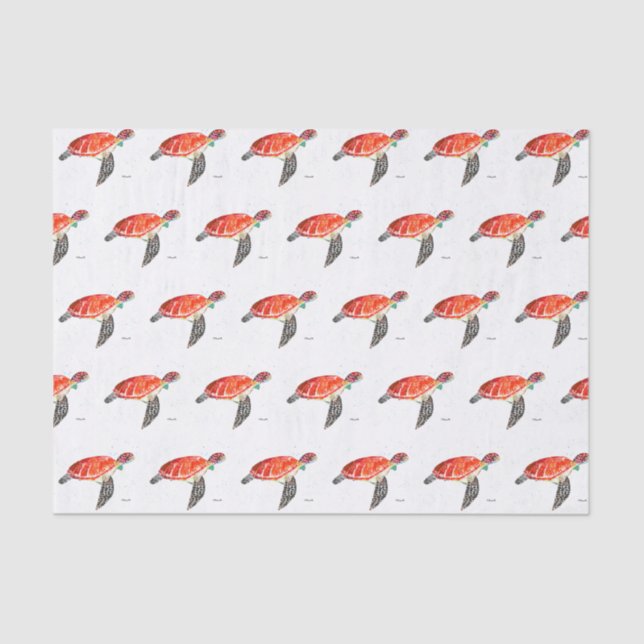 Papel De Seda Tartaruga marítima sob o mar Aquarela Oceano Náuti (Frente )