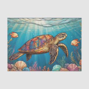 Papel De Seda Tartaruga, Peixes, Coral, Oceano