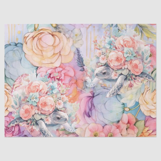 Papel De Seda Tartarugas Florais De Pastel (Frente )