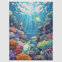 Tartarugas Marinhas Em Decoupage Oceânico Cênico e