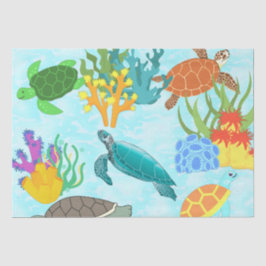 Papel De Seda Tartarugas tropicais e recifes de coral