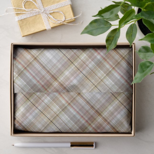 Papel De Seda Taupe Clássica Beige Brown Cinza White Gingham (Presente)