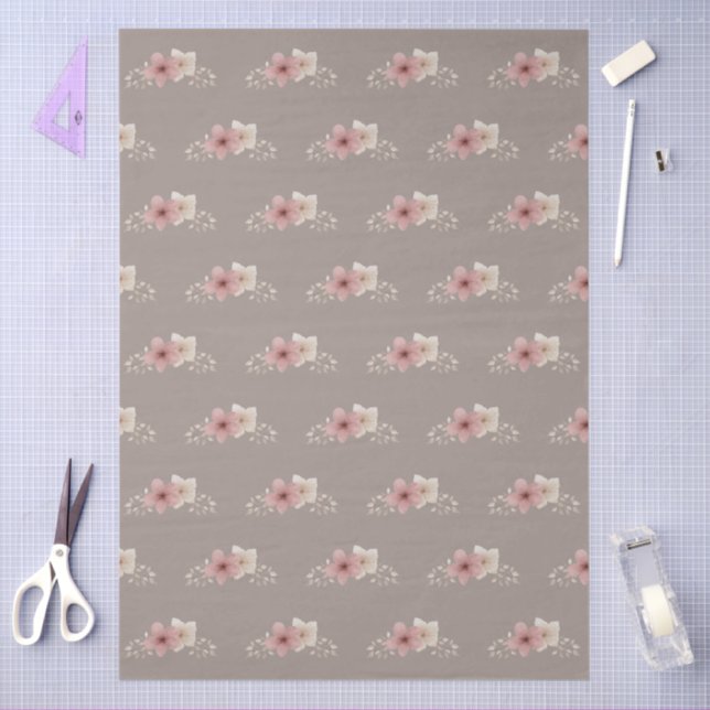 Papel De Seda Taupe e Floral Rosa (Arte )