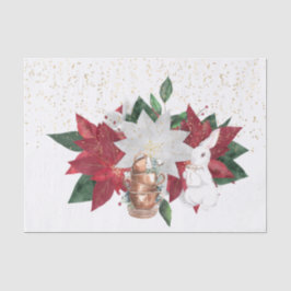 Papel De Seda Tea Cups Poinsettia Rabbit Natal
