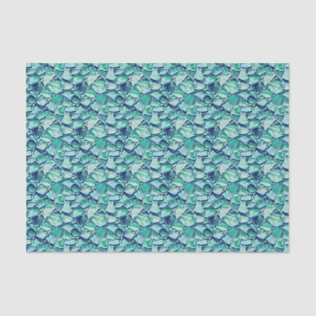 Papel De Seda Teal Abstract Mosaic Sea Glass Faux Texture (Frente )