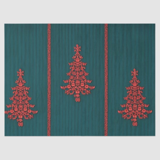 Papel De Seda Teal and Red Crystal Christmas Trees (Frente )