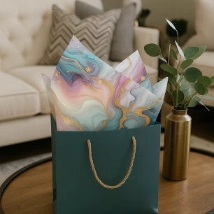 Papel De Seda Teal Aqua Azul Púrpura Cor-de-rosa Dourado Mármaco