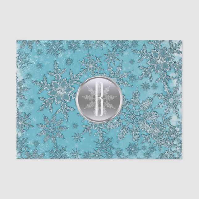 Papel De Seda Teal Aqua Silver Snowflakes Winter Wonderland (Frente )