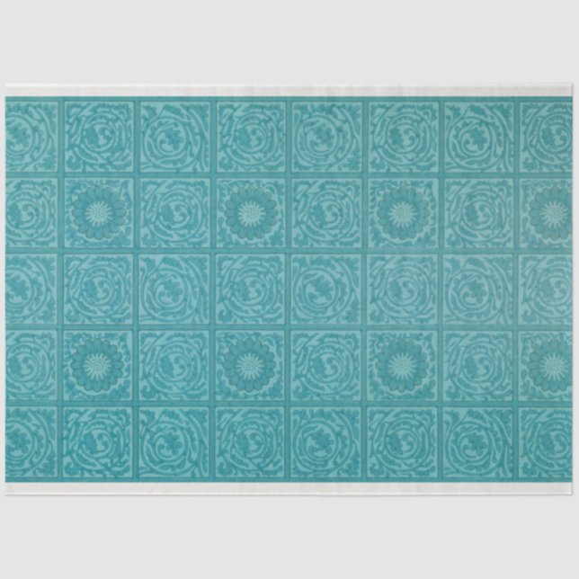 Papel De Seda Teal Azulejo Pattern (por William Morris) (Frente )