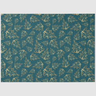 Papel De Seda Teal Blue and Gold Elegant Christmas Trees