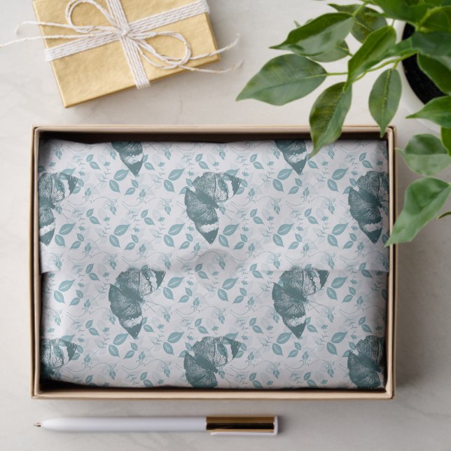 Papel De Seda Teal Blue Butterflies Birthday (Presente)