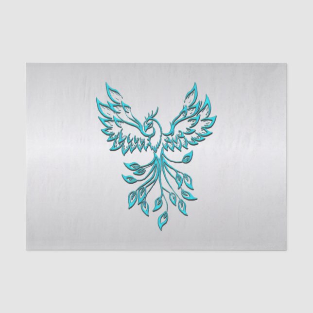 Papel De Seda Teal Blue Phoenix na Prata (Frente )