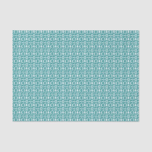 Papel De Seda Teal Com Padrão De Lace De Crochet Branco (Frente )