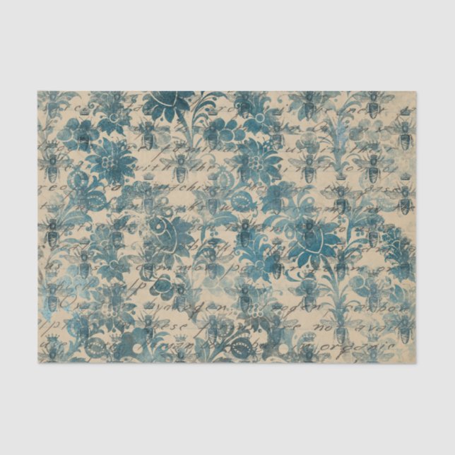 Papel De Seda Teal Damask Bee (Frente )