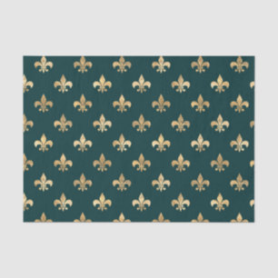 Papel De Seda Teal e Dourada Fleur-de-lis