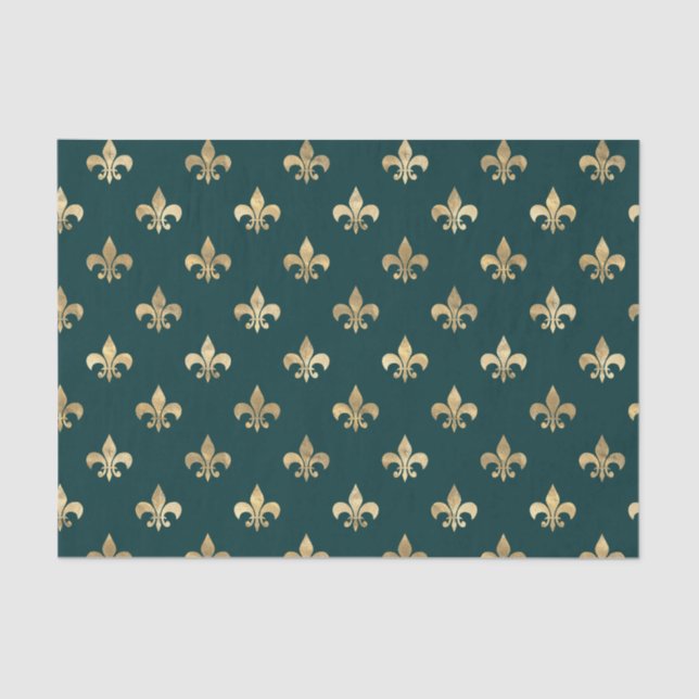 Papel De Seda Teal e Dourada Fleur-de-lis (Frente )