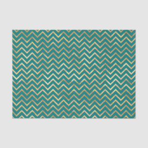 Papel De Seda Teal e Folha Dourada Chevron