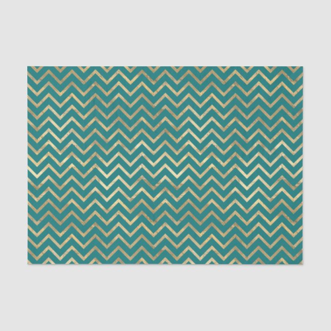 Papel De Seda Teal e Folha Dourada Chevron (Frente )