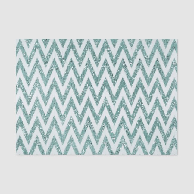Papel De Seda Teal Green e White Faux Glitter Zigzag (Frente )