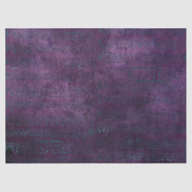 Papel De Seda Teal Musical Notes on Purple Decoupage (Frente )