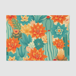 Papel De Seda Teal Orange Desert Cactus Bloom