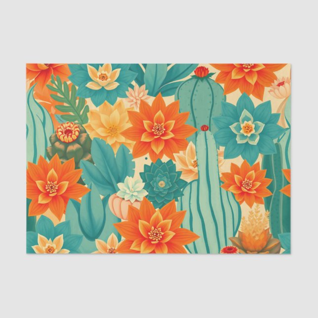 Papel De Seda Teal Orange Desert Cactus Bloom (Frente )